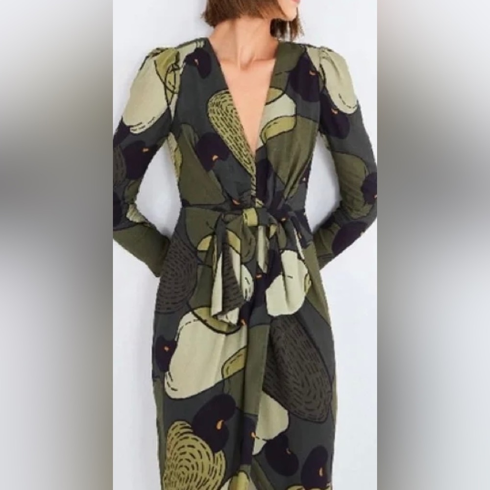 Anthropologie Farm Rio Military Cashew Midi Dress